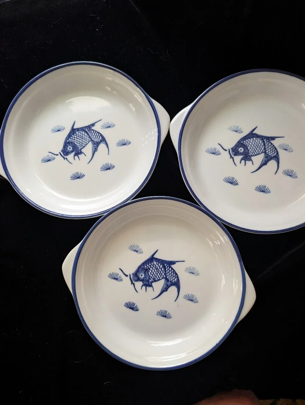 Fish-Print Bowl in Blue and White
